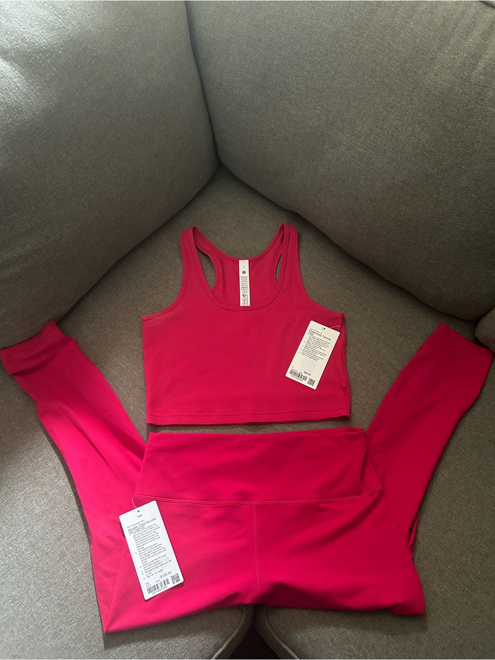 Lululemon NWT Hot Pink Power Pivot Training Tank & Wunder Train Leggings Set